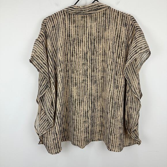 Calvin Klein Blouse Printed Chiffon Collared Button Up Beige Lightweight 3X NWT - Picture 11 of 12